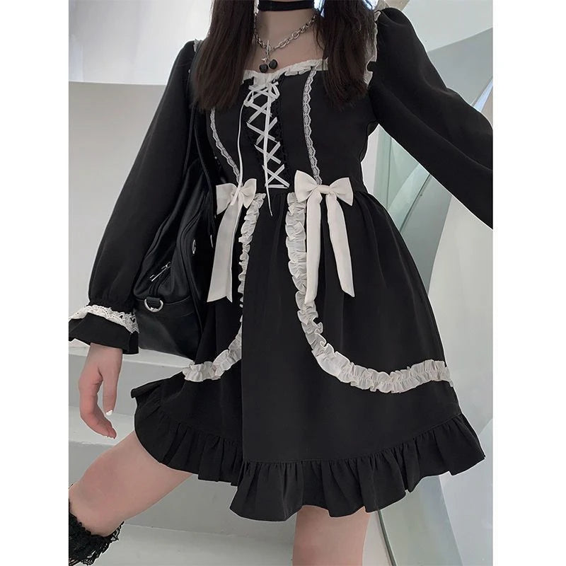Sweet Bow Black Plaid Dresses