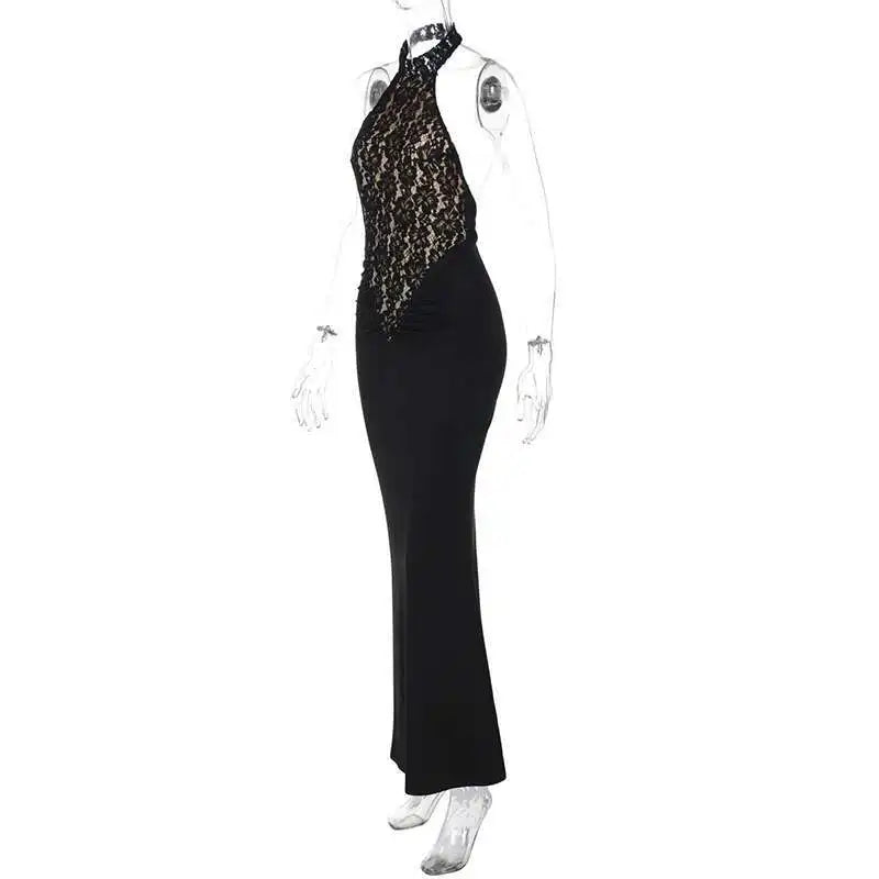 Mozision Lace Halter Backless Sexy Maxi Dress.