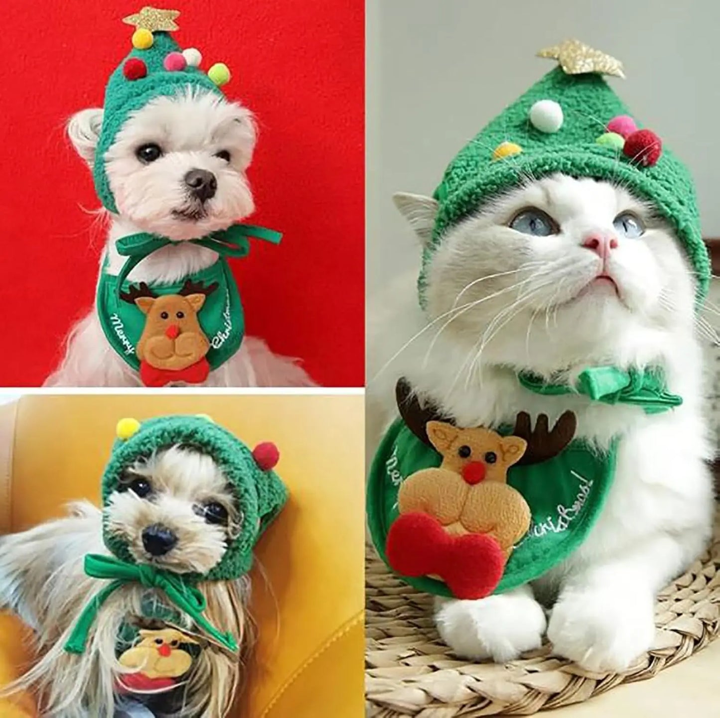 Christmas Tree Pom-Pom Hat, Dog Santa Hat.