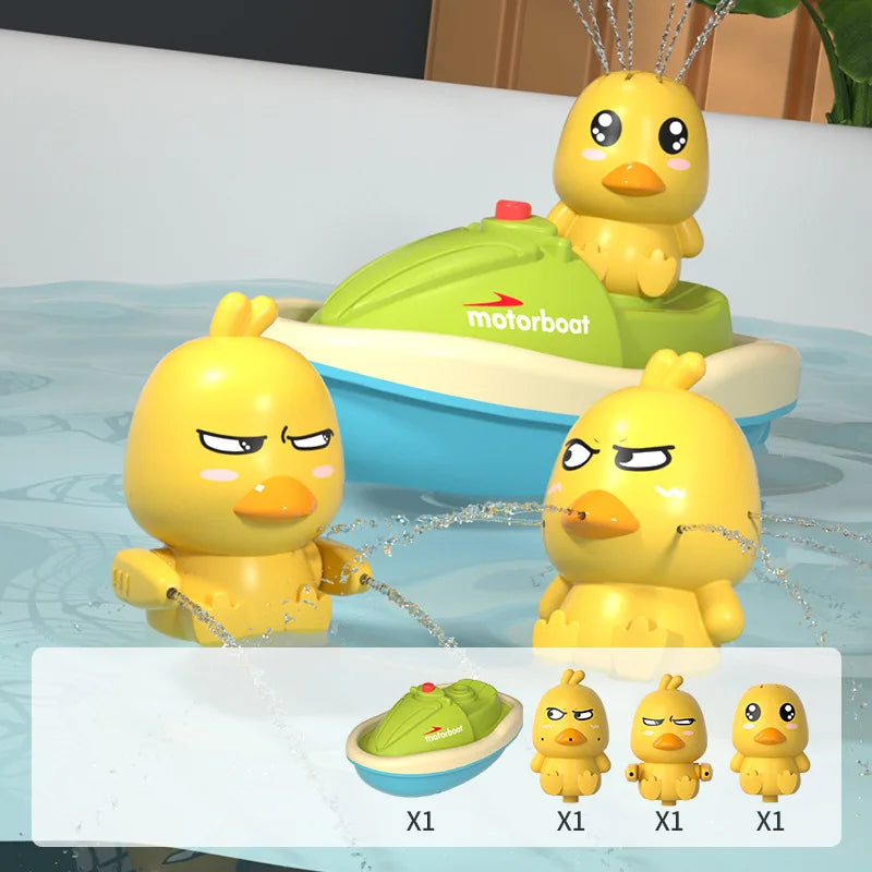 Cute Duck Bathtub Boat Toy with 3 Emotional Ducks Automatic Water Spray Toys