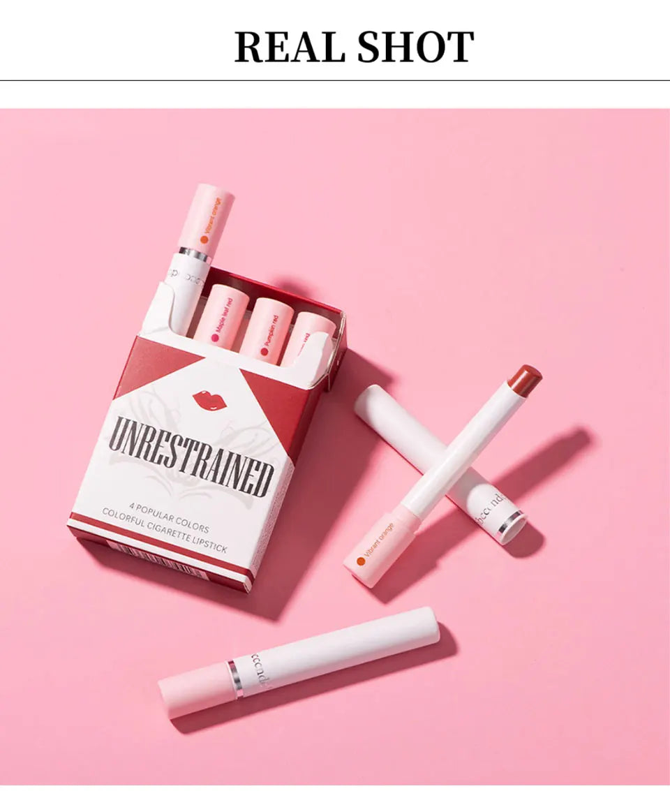 4 pcs/set Cigarette Lipstick Set Long Lasting Lip Glaze Matte Lip Gloss Waterproof.