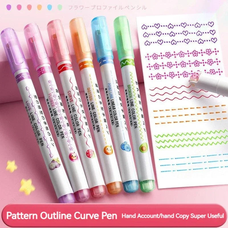 Flower Line Shape Highlighter Pen Roller Tip Curve Liner Marker.