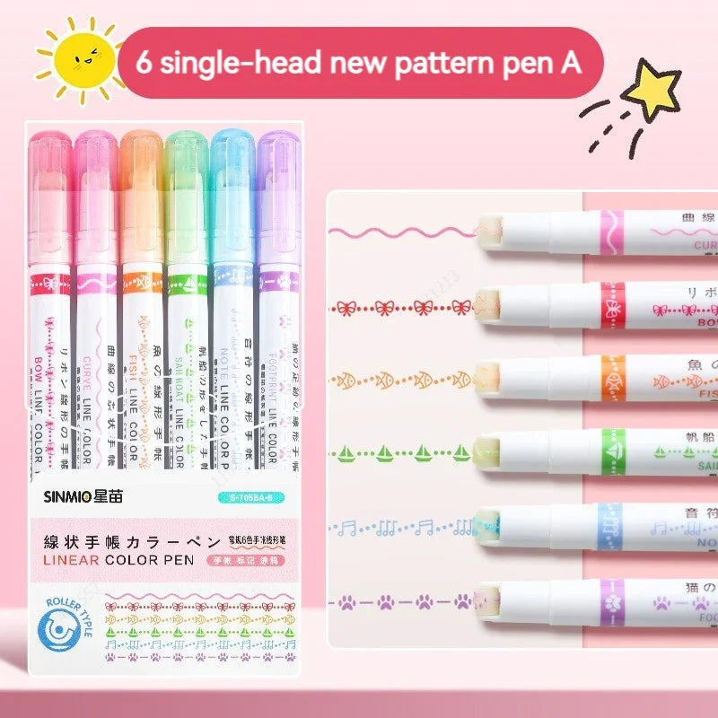 Flower Line Shape Highlighter Pen Roller Tip Curve Liner Marker.