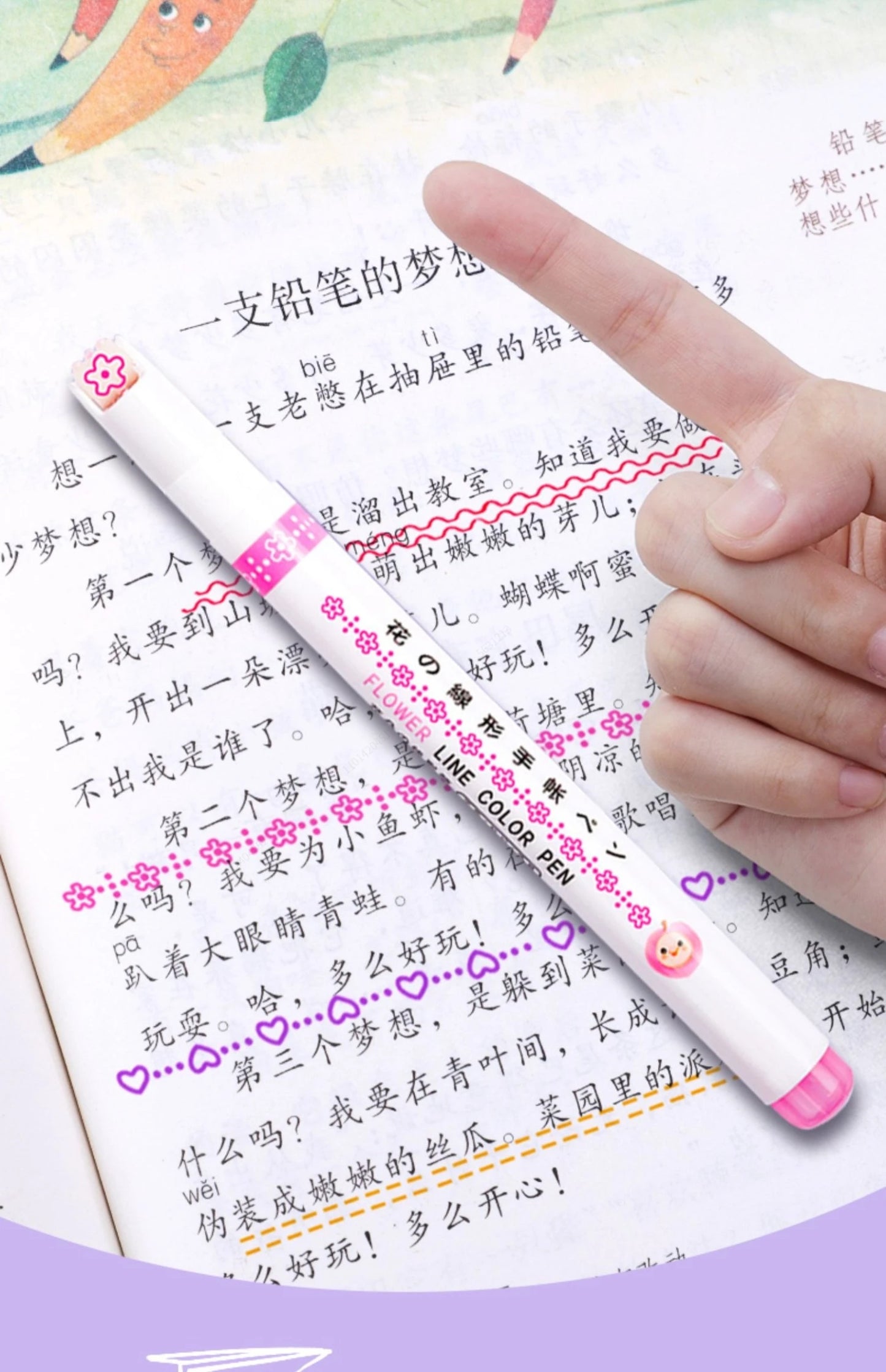 Flower Line Shape Highlighter Pen Roller Tip Curve Liner Marker.