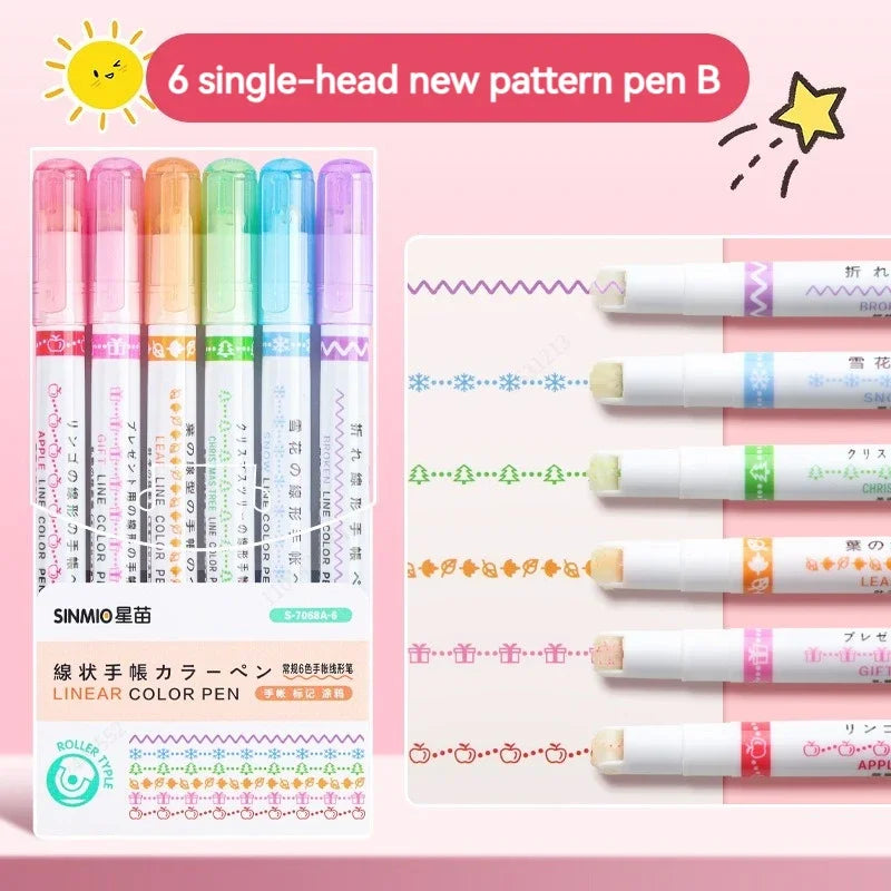 Flower Line Shape Highlighter Pen Roller Tip Curve Liner Marker.