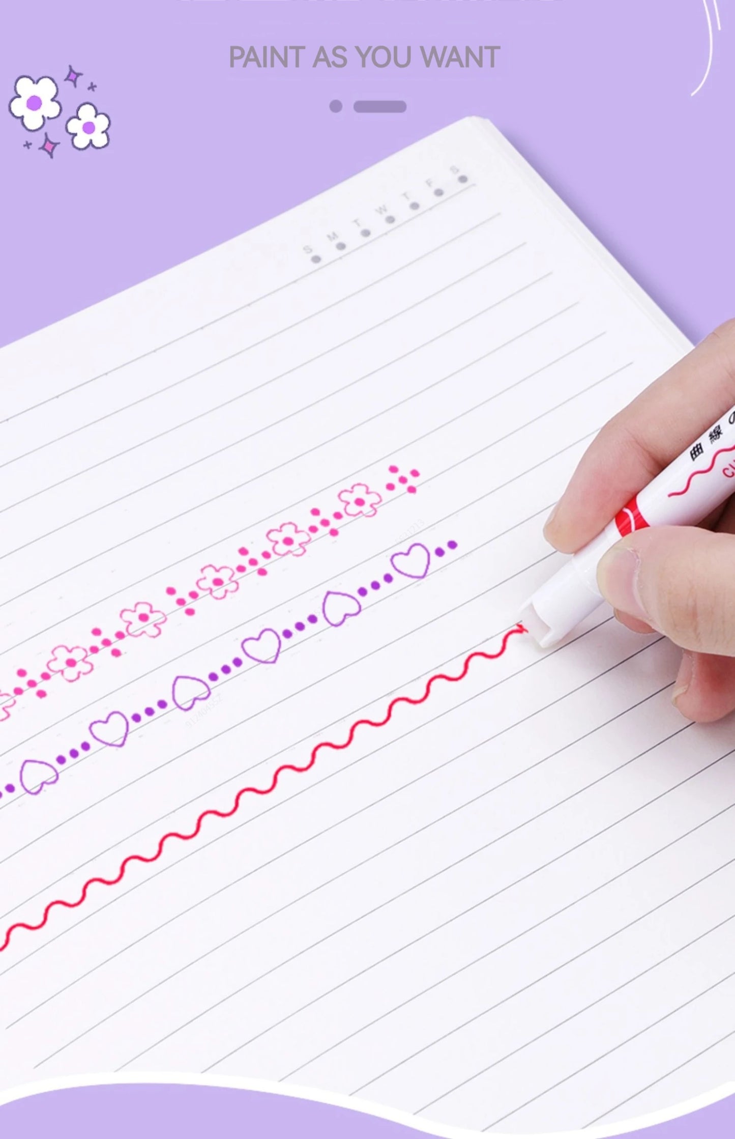 Flower Line Shape Highlighter Pen Roller Tip Curve Liner Marker.