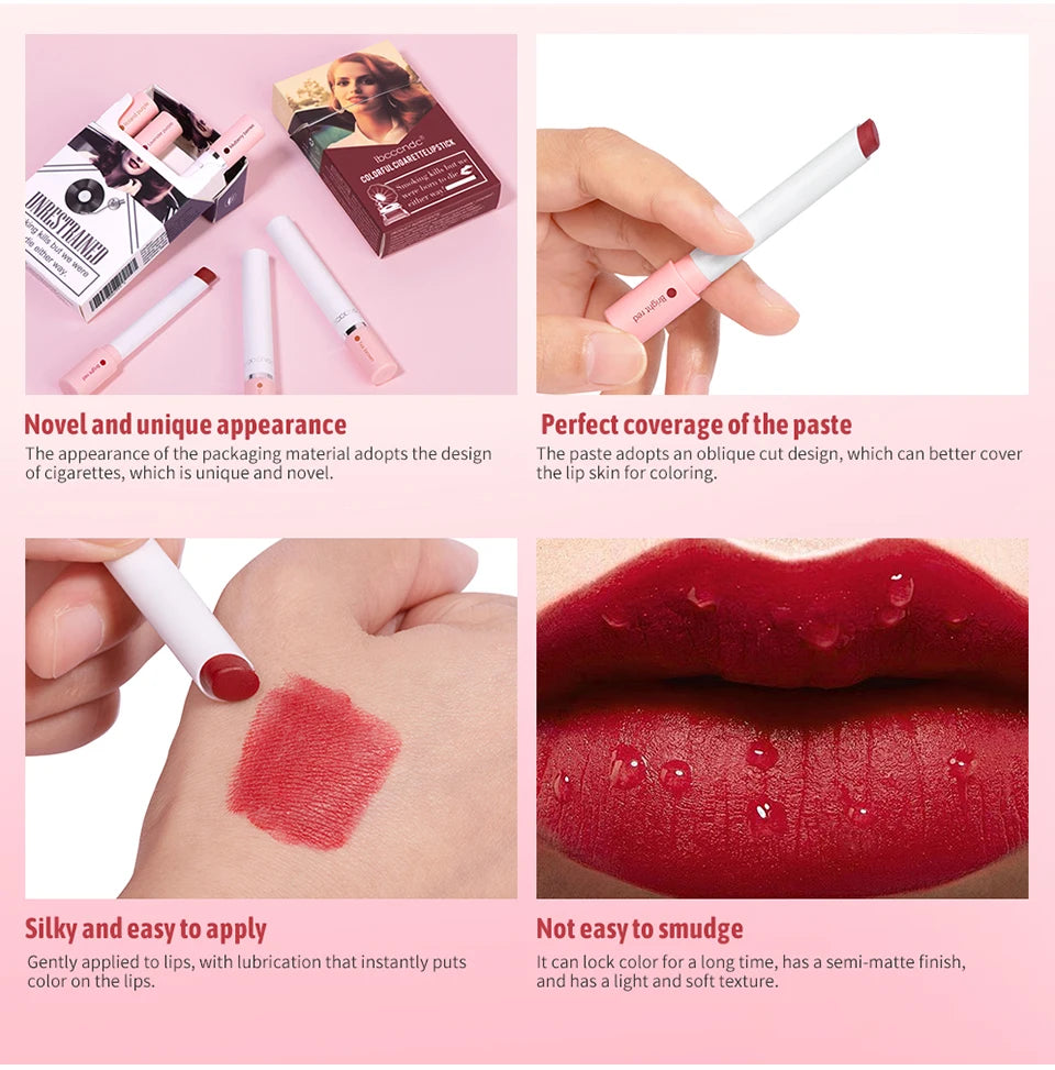 4 pcs/set Cigarette Lipstick Set Long Lasting Lip Glaze Matte Lip Gloss Waterproof.