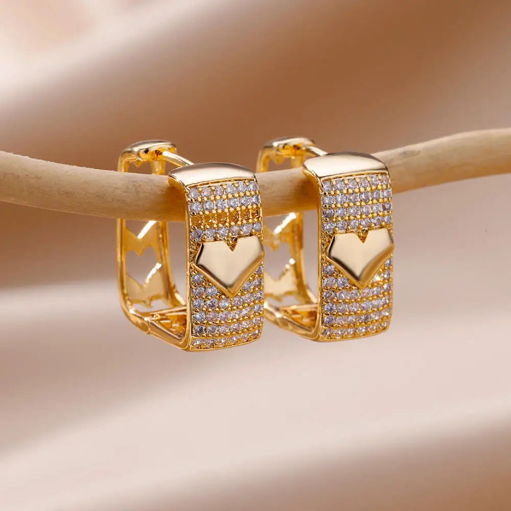 Shiny Zircon Circle Square Hoop Earrings for Women