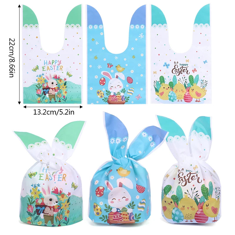 25/50pcs Easter Rabbit Ear Candy Cookies Bag Cute Bunny Eggs Gift Packaging Bag Kids Easter Birthday Party Favors Decor Supplies