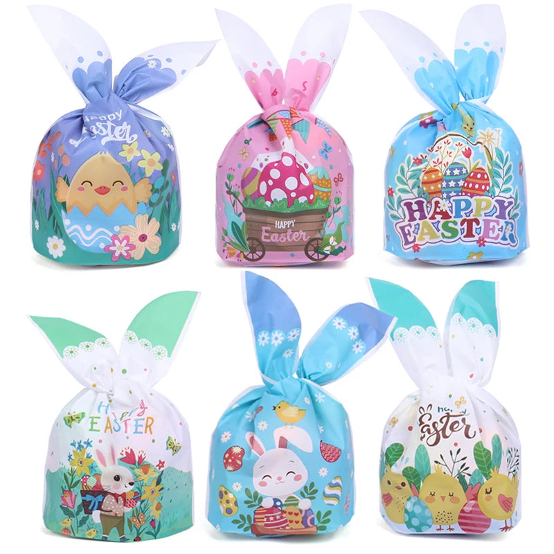 25/50pcs Easter Rabbit Ear Candy Cookies Bag Cute Bunny Eggs Gift Packaging Bag Kids Easter Birthday Party Favors Decor Supplies