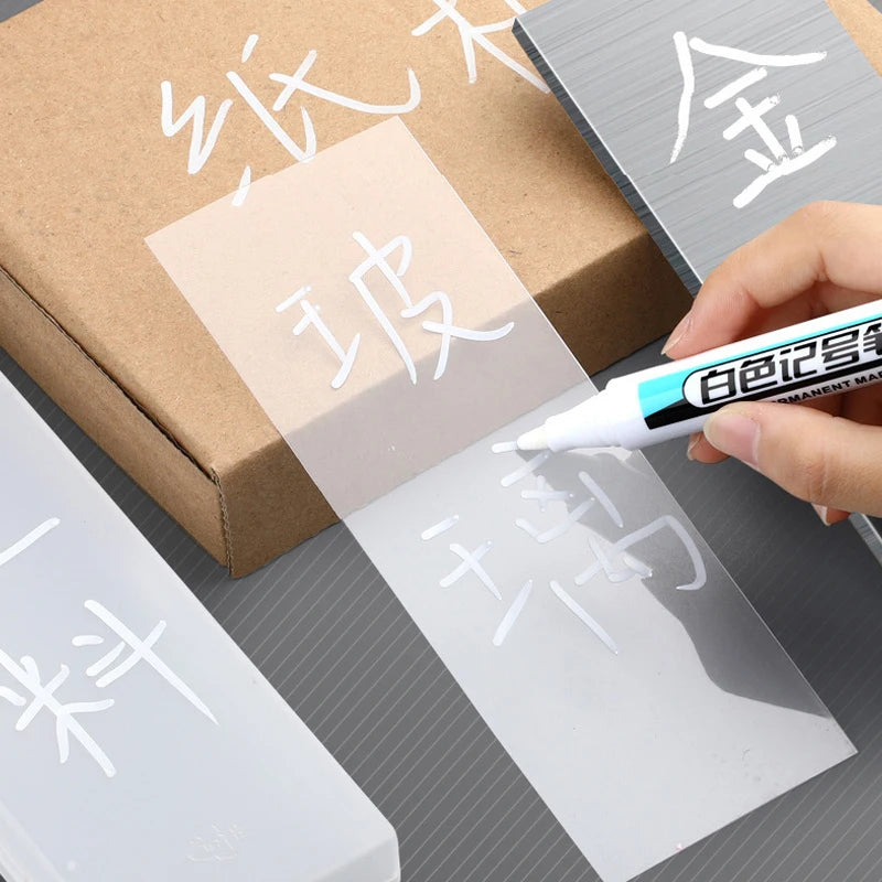 White Marker Oily Fine Tip Courier Waterproof Non-Fading, Card Tire Glass Highlighter.
