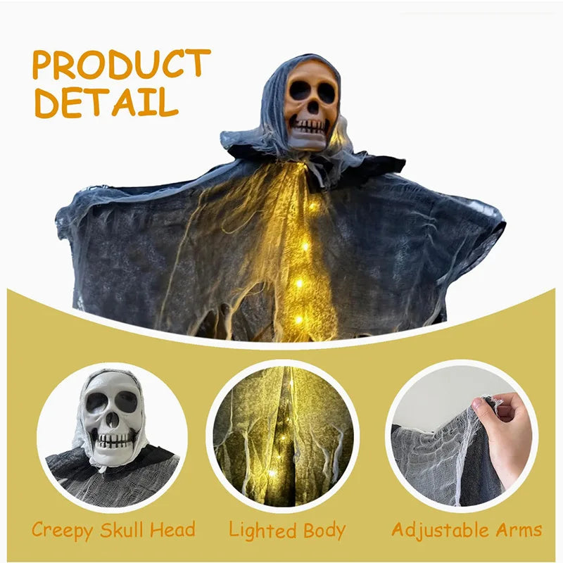 1pcs Halloween Glowing Skull Skeleton Gauze Hanging Ghost.