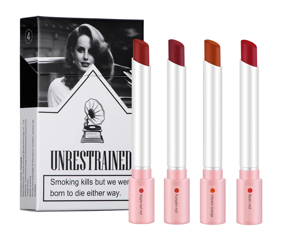 4 pcs/set Cigarette Lipstick Set Long Lasting Lip Glaze Matte Lip Gloss Waterproof.
