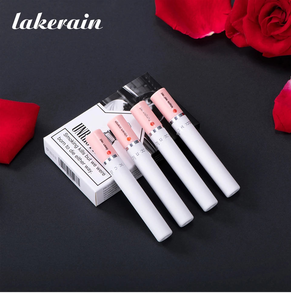 4 pcs/set Cigarette Lipstick Set Long Lasting Lip Glaze Matte Lip Gloss Waterproof.