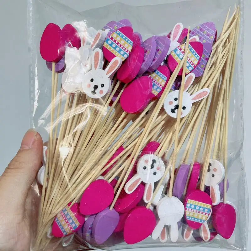 100PCS Bunny Eggs Bamboo Sticks