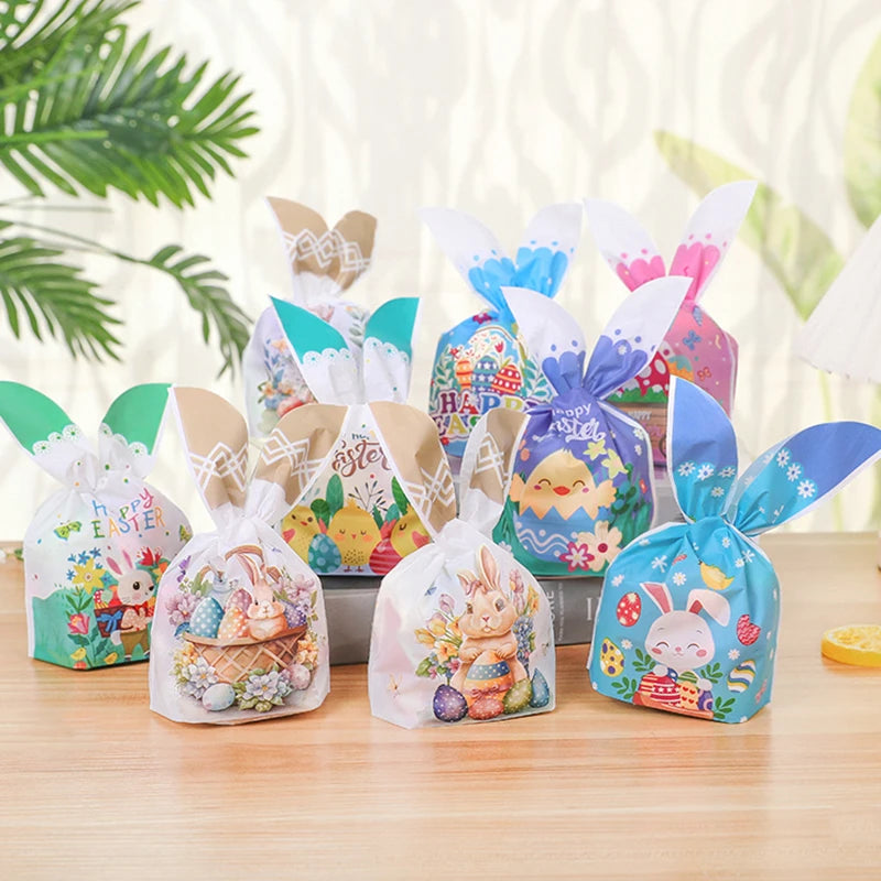 25/50pcs Easter Rabbit Ear Candy Cookies Bag Cute Bunny Eggs Gift Packaging Bag Kids Easter Birthday Party Favors Decor Supplies