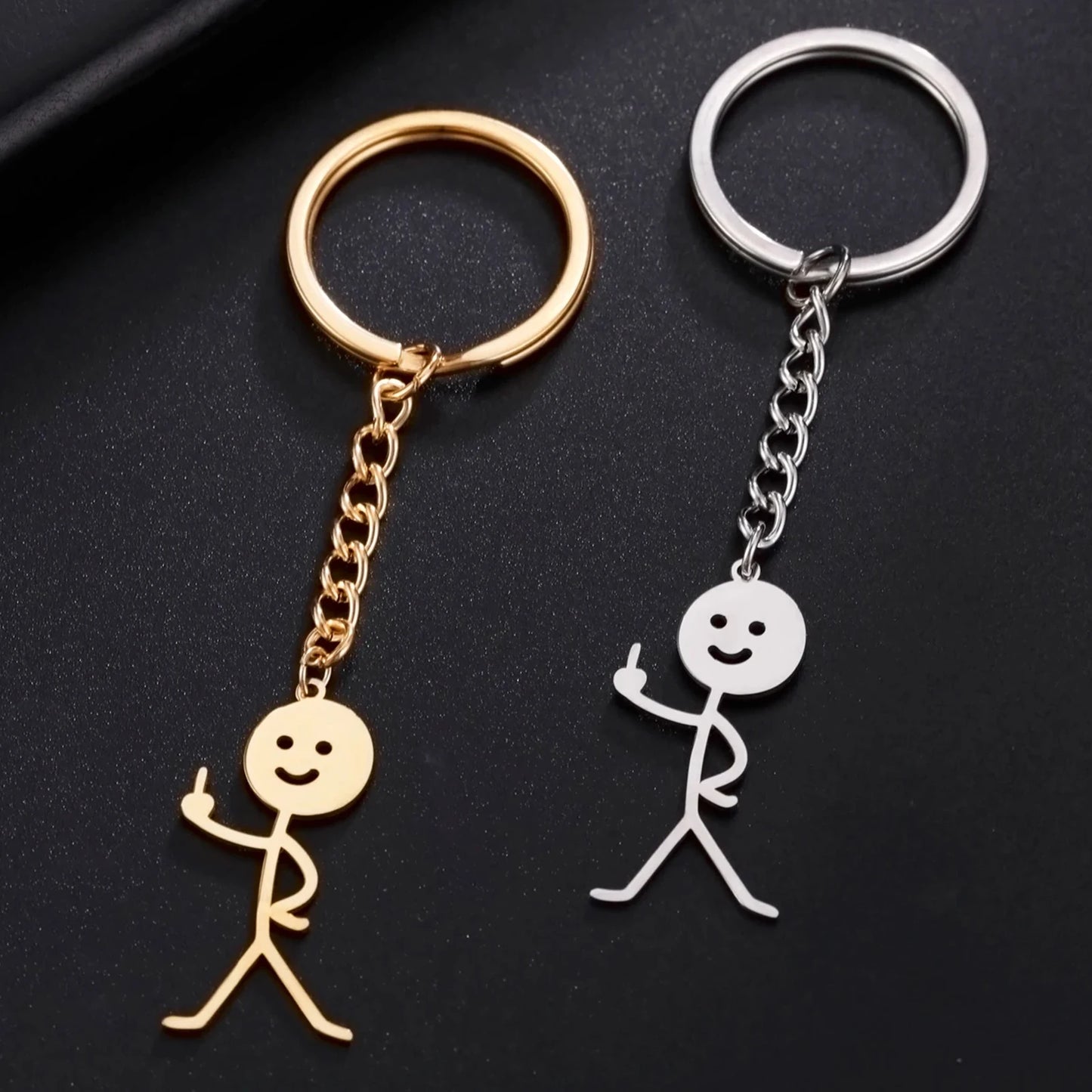 Teamer Funny Middle Finger Stickman Keychain