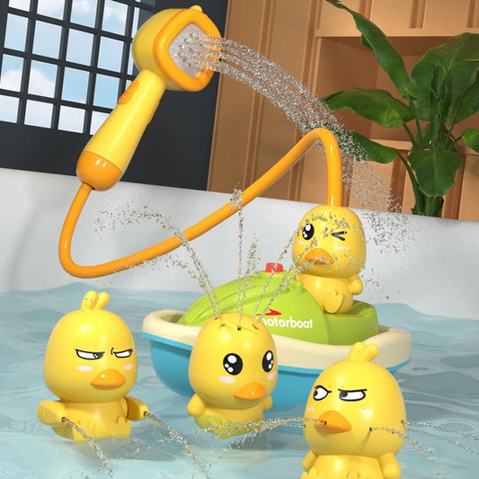 Cute Duck Bathtub Boat Toy with 3 Emotional Ducks Automatic Water Spray Toys