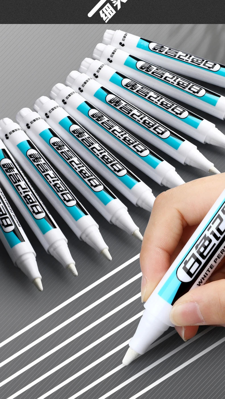 White Marker Oily Fine Tip Courier Waterproof Non-Fading, Card Tire Glass Highlighter.