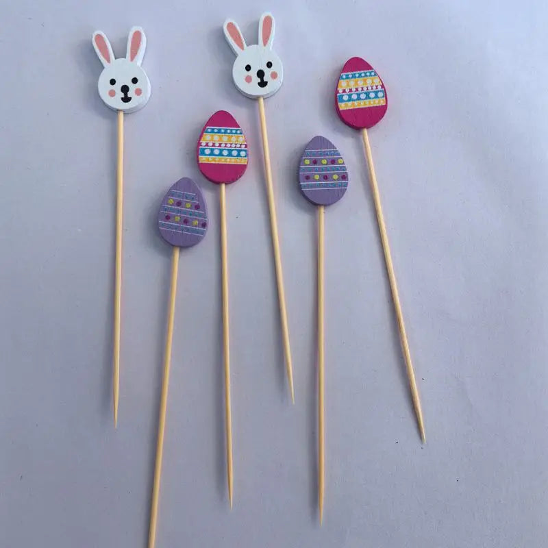 100PCS Bunny Eggs Bamboo Sticks