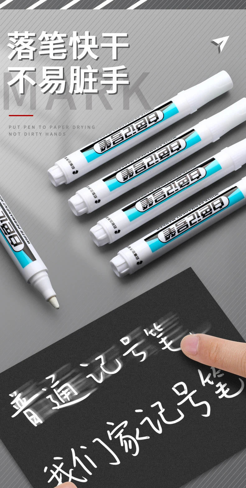 White Marker Oily Fine Tip Courier Waterproof Non-Fading, Card Tire Glass Highlighter.