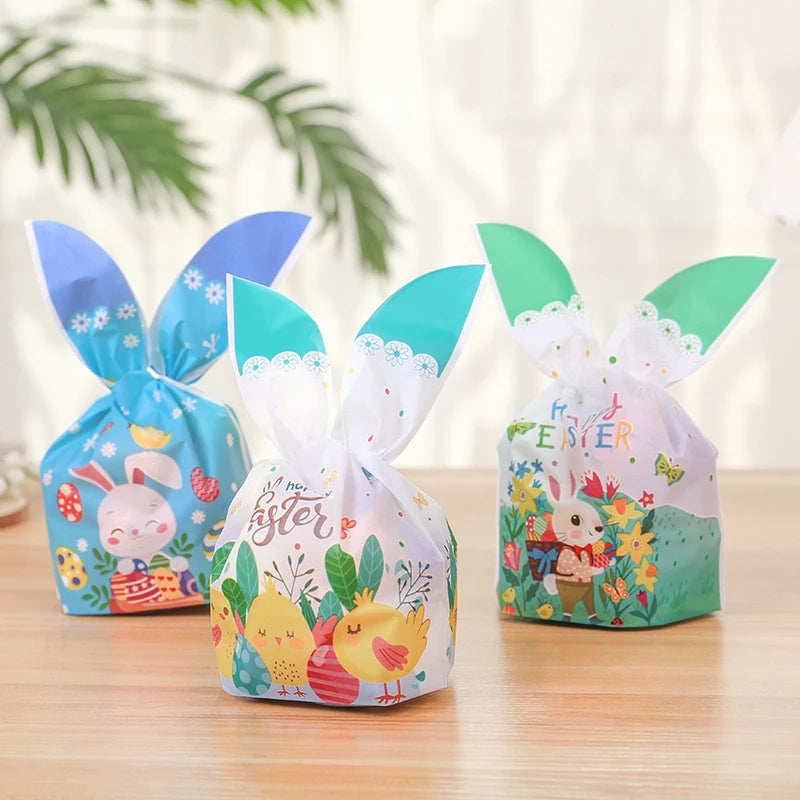 25/50pcs Easter Rabbit Ear Candy Cookies Bag Cute Bunny Eggs Gift Packaging Bag Kids Easter Birthday Party Favors Decor Supplies