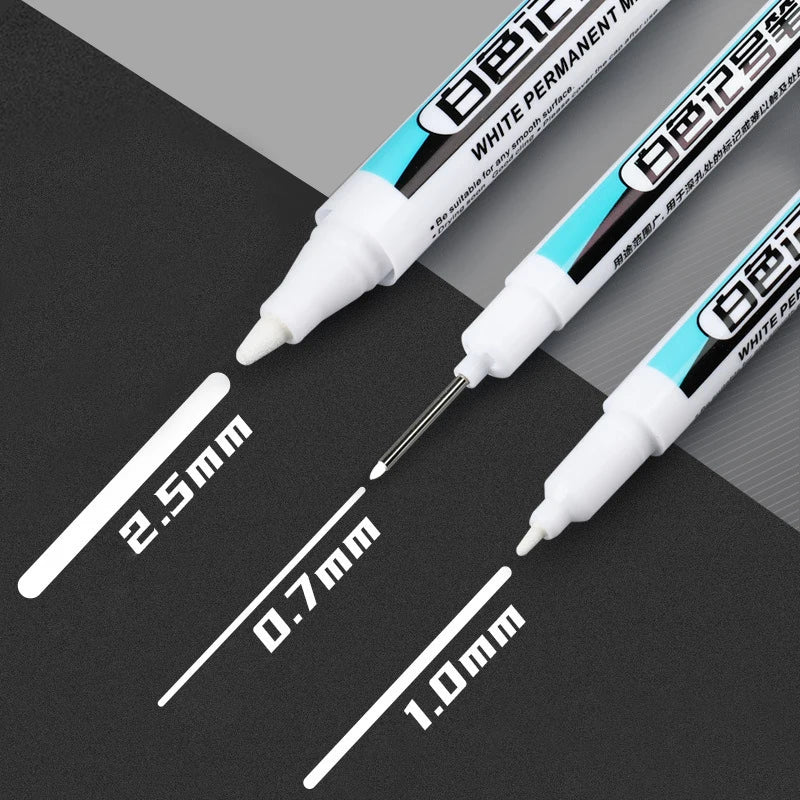 White Marker Oily Fine Tip Courier Waterproof Non-Fading, Card Tire Glass Highlighter.