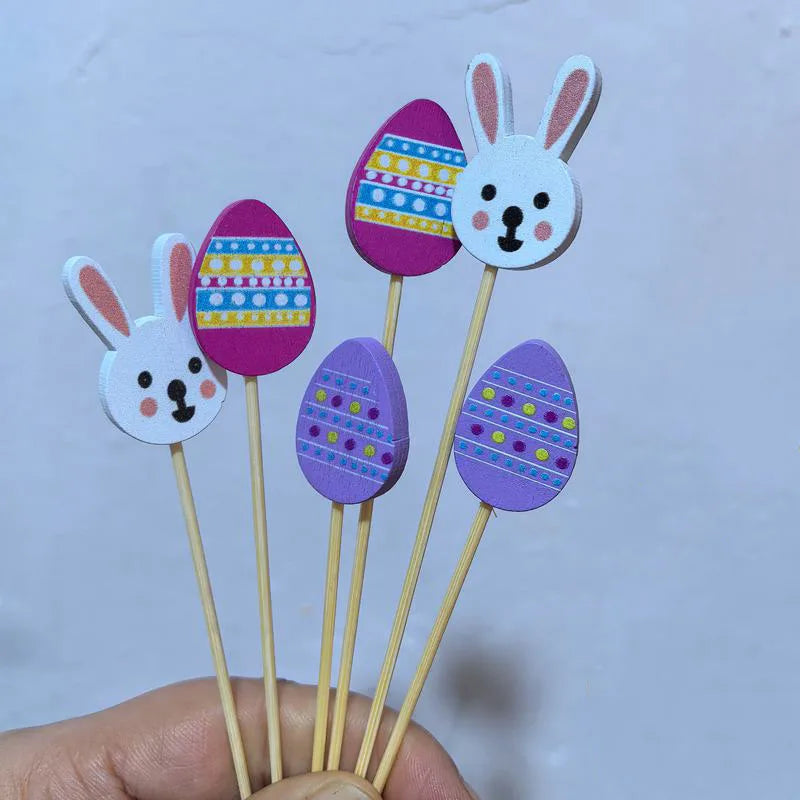 100PCS Bunny Eggs Bamboo Sticks